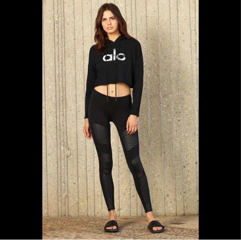 ALO Black Moto Leggings with Mesh Panels Size Small